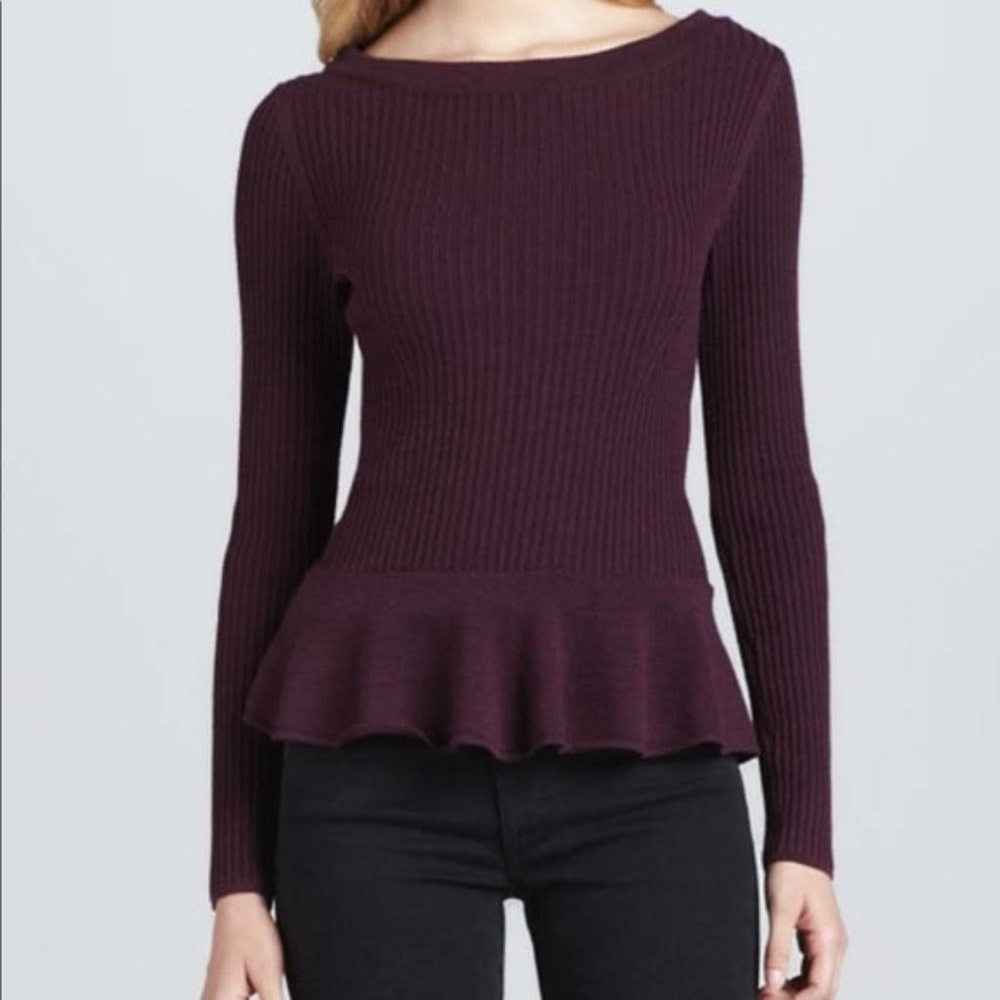 Tory Burch Ramona Wool burgundy sweater peplum size M